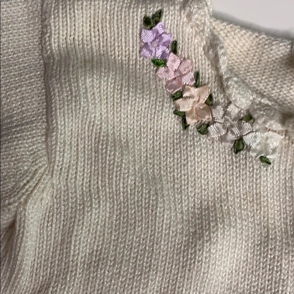 Antonella kids Ivory Knit Flower Tea Time cardigan sweater 9-12 months girls